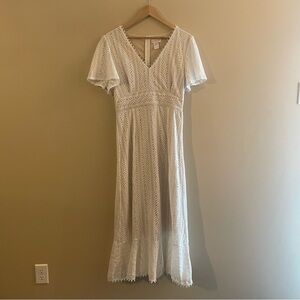 APRICOT Cream Lace Maxi Dress Flutter Sleeve V-Neck Ruffle Hem Lined Size 8 #482